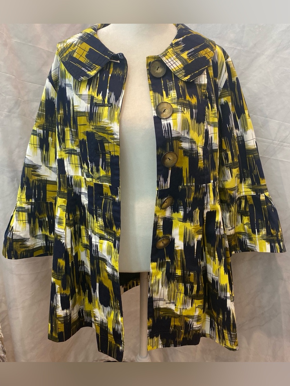 Abstract Brushstroke Trench Coat - Yellow & Navy